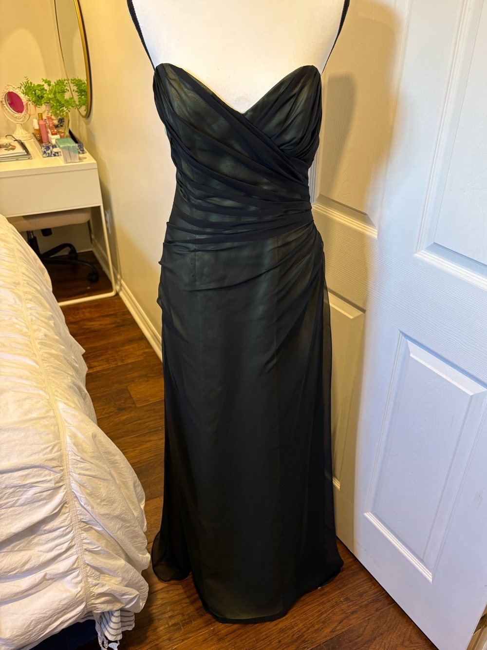 Impressions Bridal Strapless Green Black Ruched Formal Gown Size 12